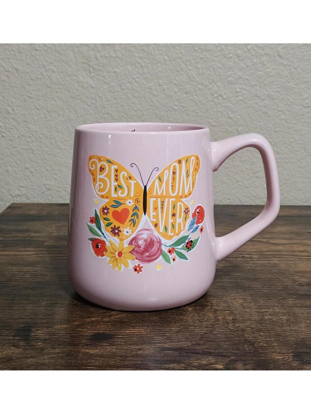 Colorful Flowers & Butterfly Best Mom Ever Pink Mug